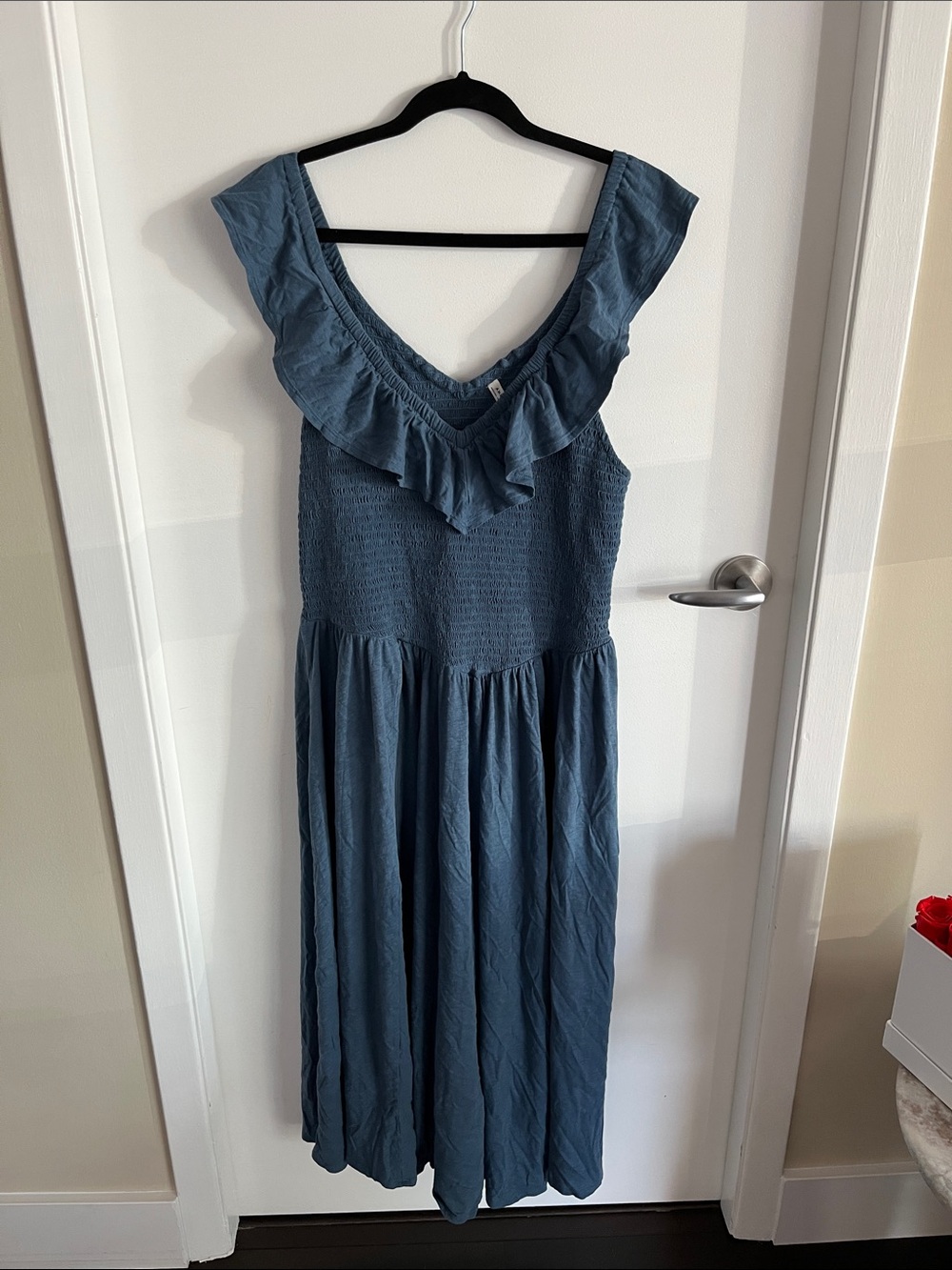 American Eagle Outfitters Ruffled V-Neck Maxi Dress in Slate Blue